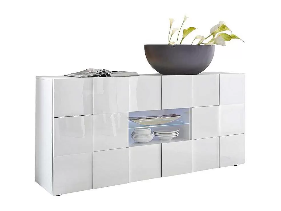 Vente-unique Aparador Com Leds, 2 Portas E 2 Gavetas Cor Branco Lacado - Calisto* Aparador