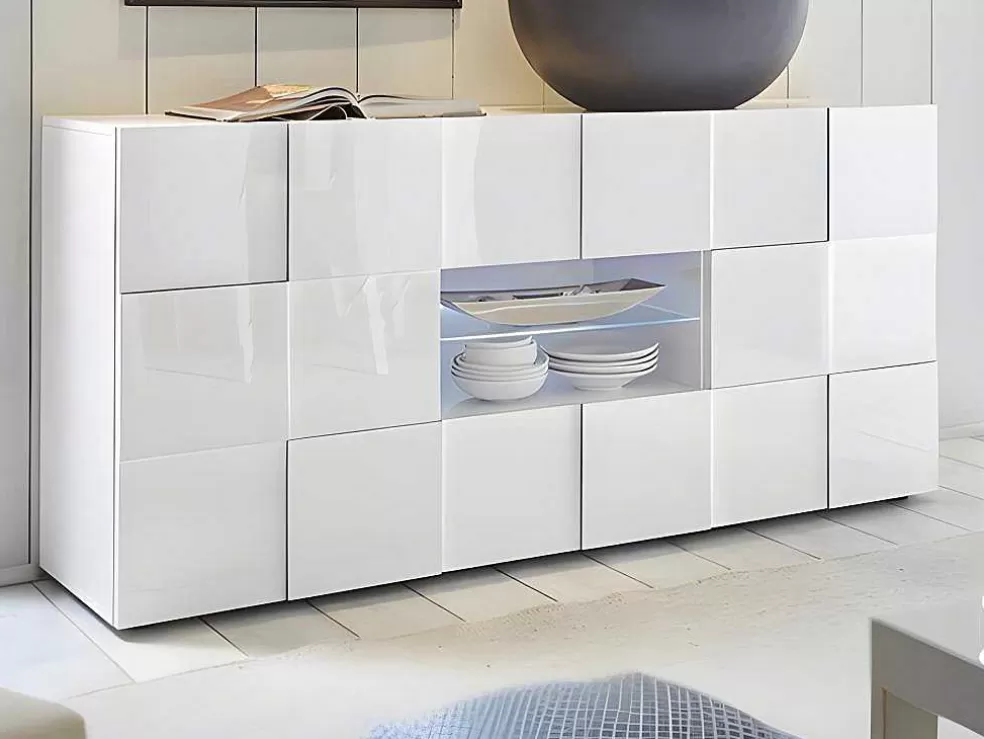 Vente-unique Aparador Com Leds, 2 Portas E 2 Gavetas Cor Branco Lacado - Calisto* Aparador