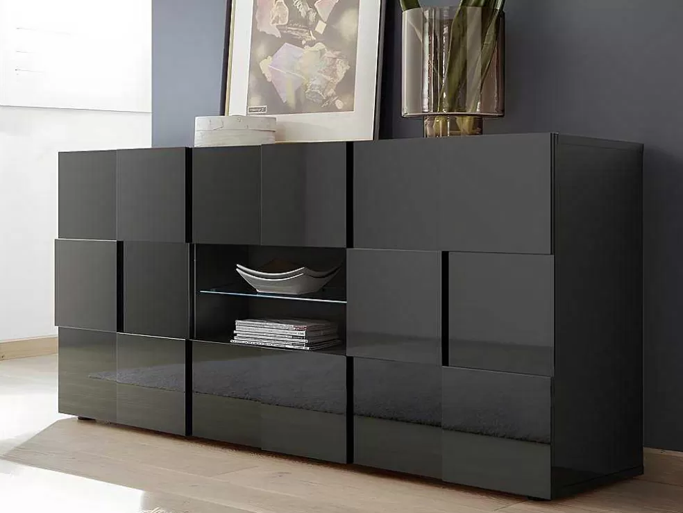 Vente-unique Aparador Com Leds, 2 Portas E 2 Gavetas Em Antracite Lacado - Calisto* Aparador