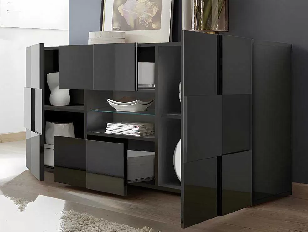 Vente-unique Aparador Com Leds, 2 Portas E 2 Gavetas Em Antracite Lacado - Calisto* Aparador