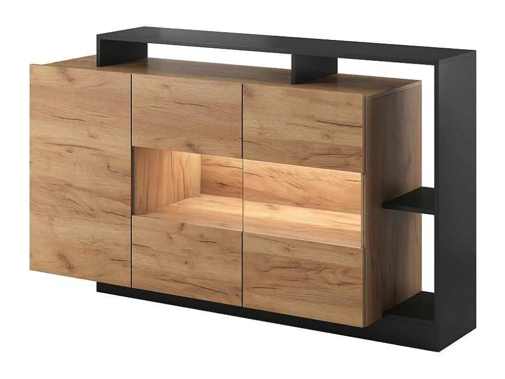 Vente-unique Aparador De 3 Portas E 3 Nichos Com Leds Cor Natural E Antracite - Idesia* Aparador