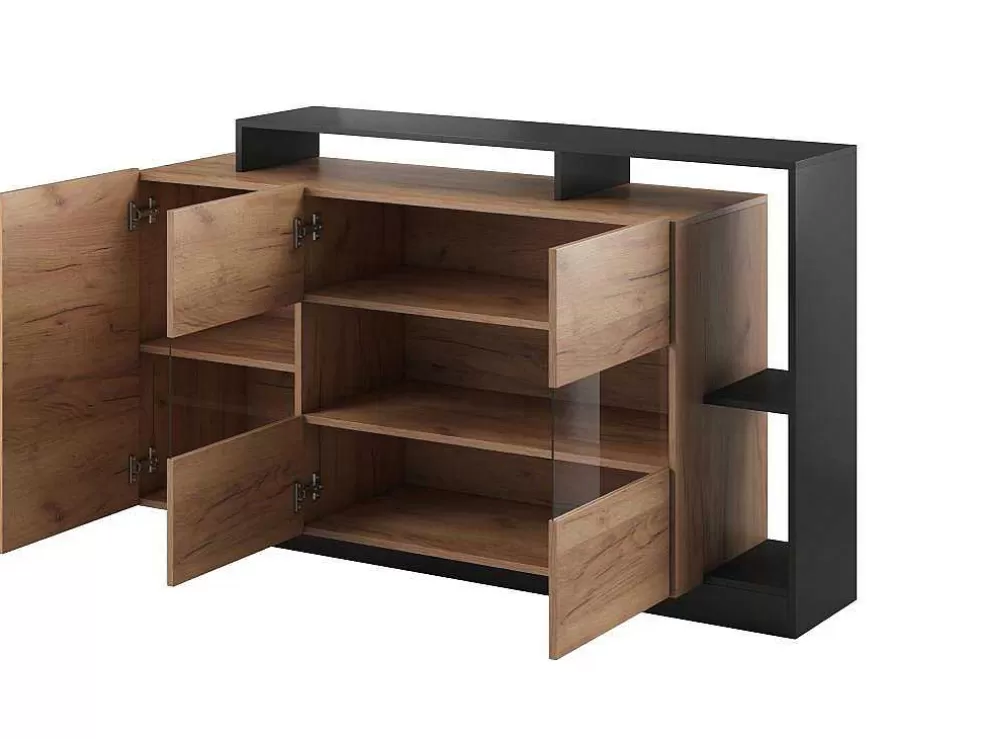 Vente-unique Aparador De 3 Portas E 3 Nichos Com Leds Cor Natural E Antracite - Idesia* Aparador