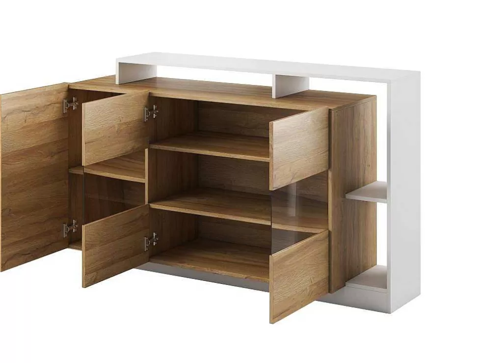 Vente-unique Aparador De 3 Portas E 3 Nichos Com Leds Cor Natural E Branco - Idesia* Aparador