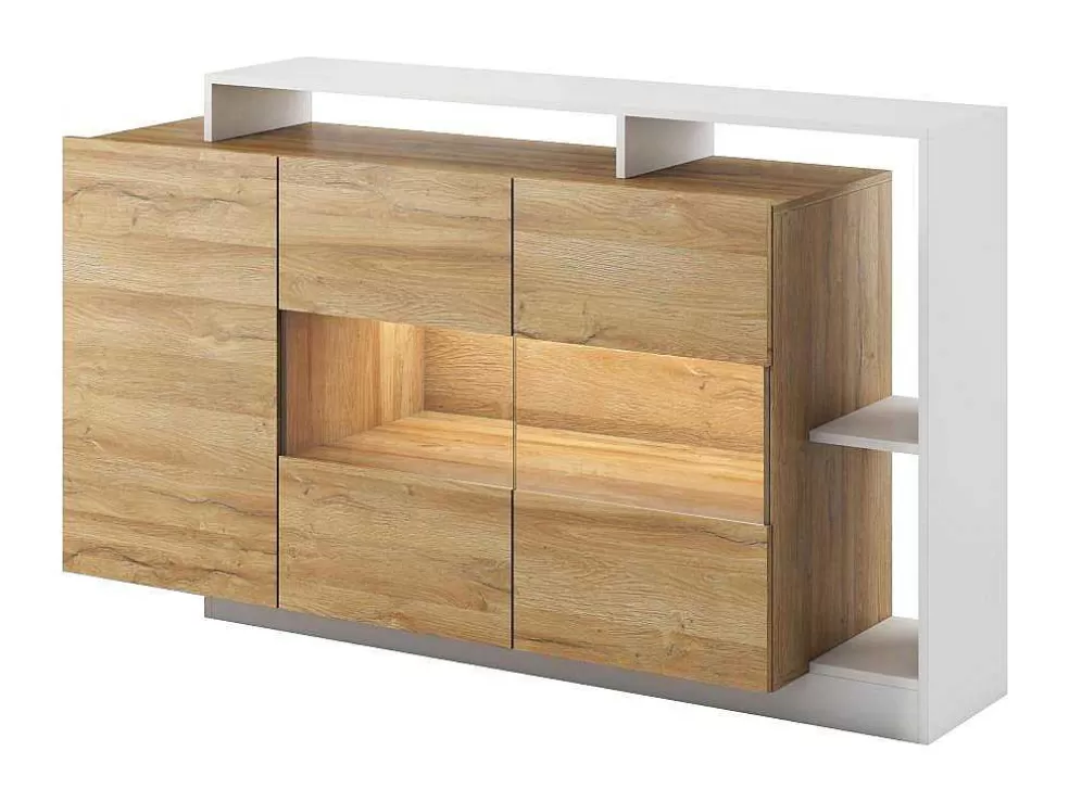 Vente-unique Aparador De 3 Portas E 3 Nichos Com Leds Cor Natural E Branco - Idesia* Aparador