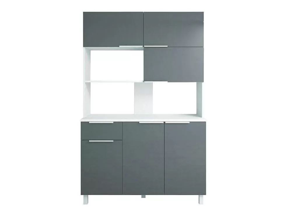 Vente-unique Aparador De Cozinha, 6 Portas, 1 Gaveta E 1 Nicho Cinza Brilhante - Trattoria* Móvel De Cozinha