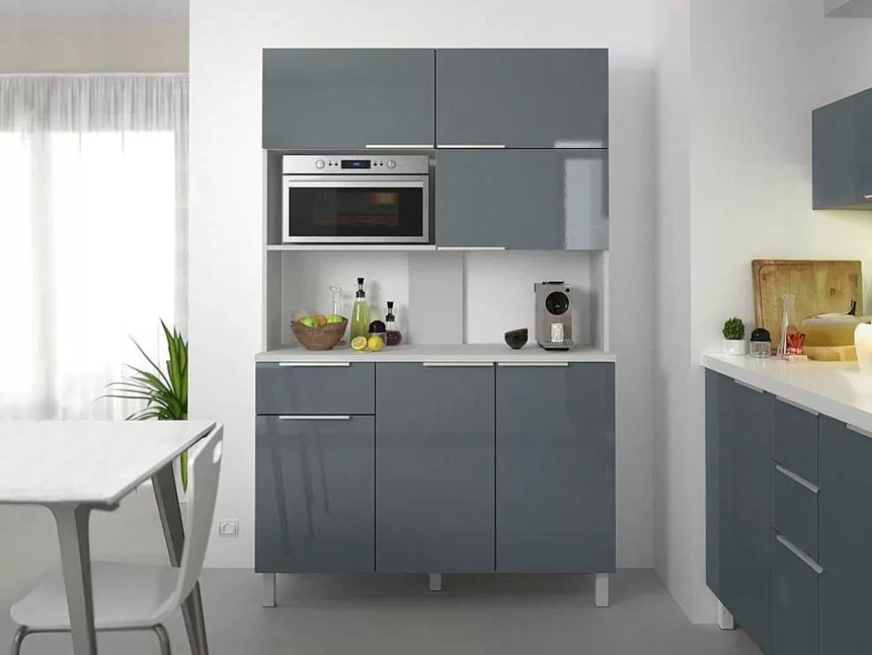 Vente-unique Aparador De Cozinha, 6 Portas, 1 Gaveta E 1 Nicho Cinza Brilhante - Trattoria* Móvel De Cozinha