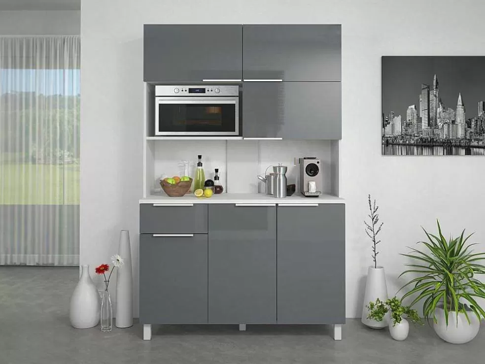 Vente-unique Aparador De Cozinha, 6 Portas, 1 Gaveta E 1 Nicho Cinza Brilhante - Trattoria* Móvel De Cozinha