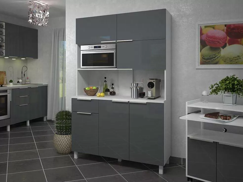 Vente-unique Aparador De Cozinha, 6 Portas, 1 Gaveta E 1 Nicho Cinza Brilhante - Trattoria* Móvel De Cozinha