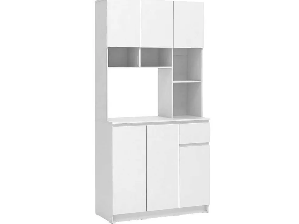 Vente-unique Aparador De Cozinha Com 6 Portas, 1 Gaveta E 5 Nichos, Branco - Nizali* Móvel De Cozinha