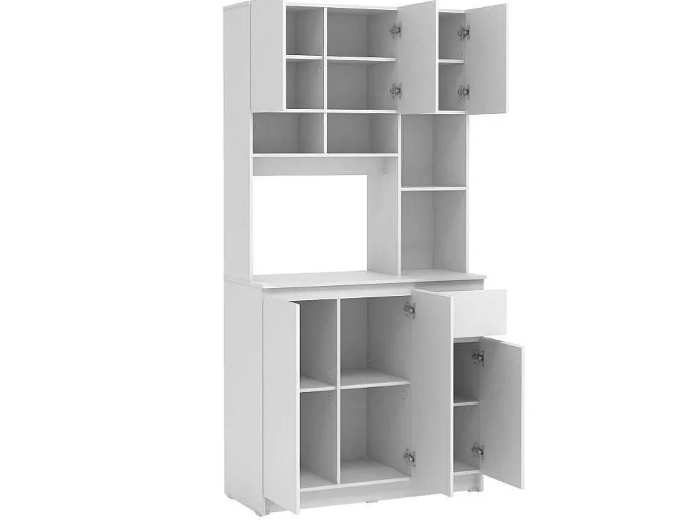 Vente-unique Aparador De Cozinha Com 6 Portas, 1 Gaveta E 5 Nichos, Branco - Nizali* Móvel De Cozinha