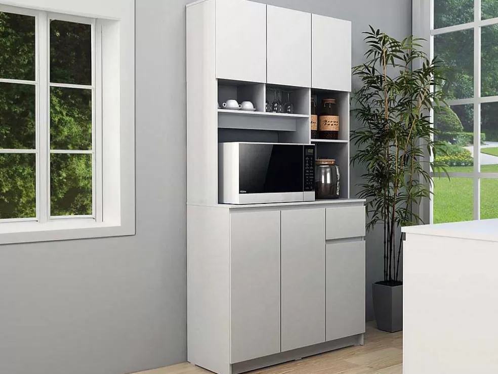 Vente-unique Aparador De Cozinha Com 6 Portas, 1 Gaveta E 5 Nichos, Branco - Nizali* Móvel De Cozinha