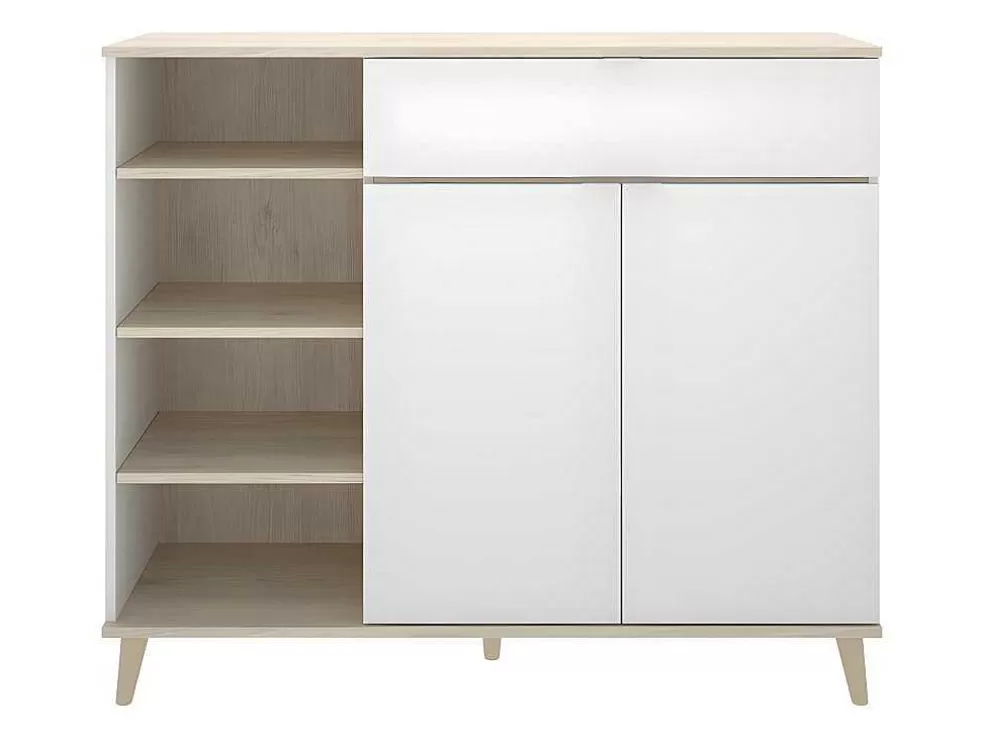 Vente-unique Aparador De Cozinha Com 2 Portas, 1 Gaveta E 4 Nichos Cor Branco E Carvalho - Wajdi* Móvel De Cozinha