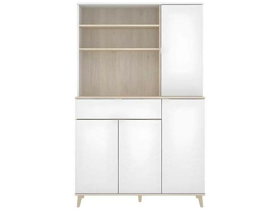 Vente-unique Aparador De Cozinha Com 4 Portas, 1 Gaveta E 3 Nichos Cor Branco E Carvalho - Wajdi* Móvel De Cozinha