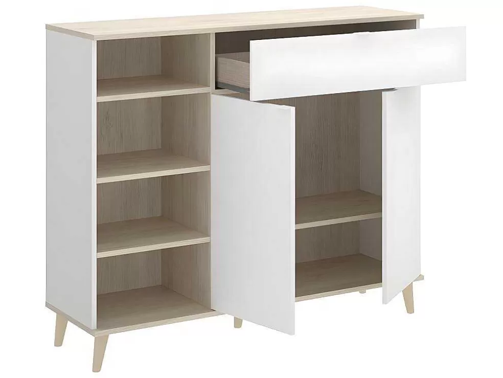 Vente-unique Aparador De Cozinha Com 2 Portas, 1 Gaveta E 4 Nichos Cor Branco E Carvalho - Wajdi* Móvel De Cozinha