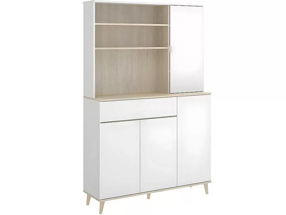 Vente-unique Aparador De Cozinha Com 4 Portas, 1 Gaveta E 3 Nichos Cor Branco E Carvalho - Wajdi* Móvel De Cozinha