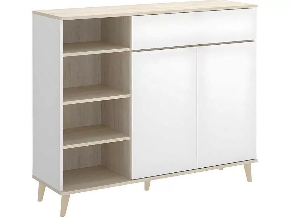 Vente-unique Aparador De Cozinha Com 2 Portas, 1 Gaveta E 4 Nichos Cor Branco E Carvalho - Wajdi* Móvel De Cozinha