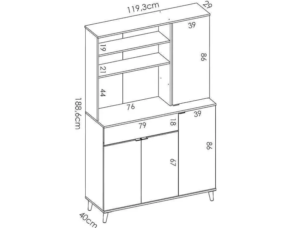 Vente-unique Aparador De Cozinha Com 4 Portas, 1 Gaveta E 3 Nichos Cor Branco E Carvalho - Wajdi* Móvel De Cozinha