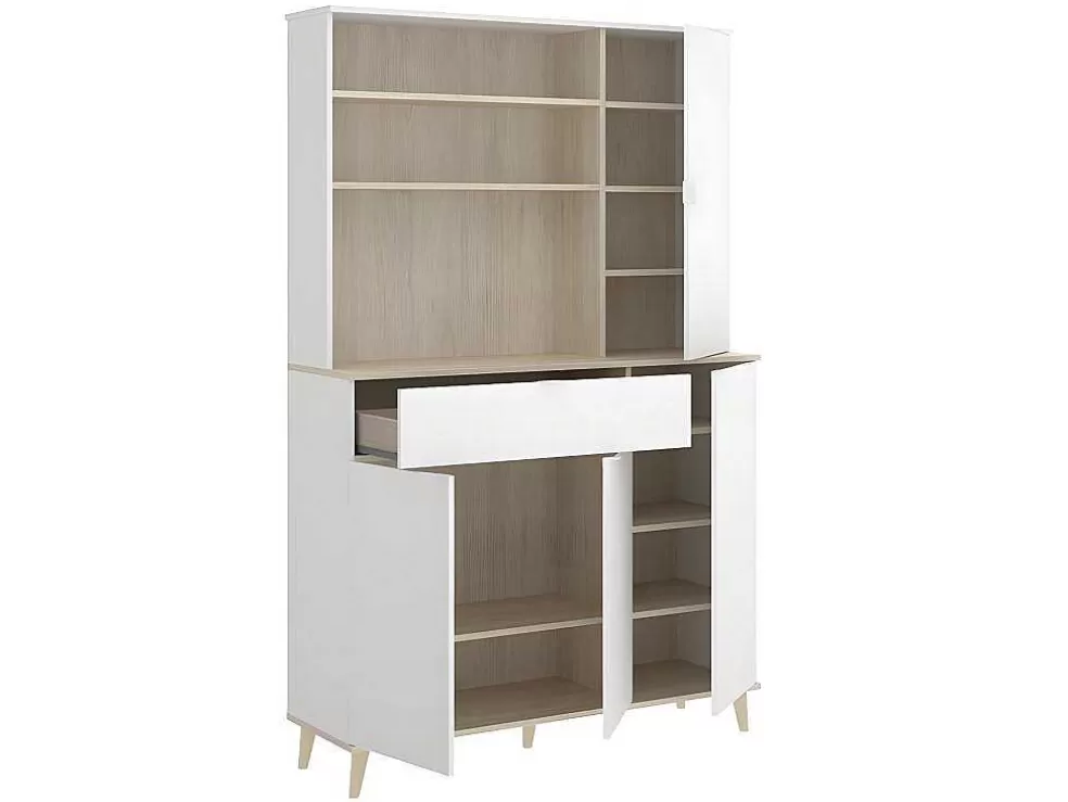 Vente-unique Aparador De Cozinha Com 4 Portas, 1 Gaveta E 3 Nichos Cor Branco E Carvalho - Wajdi* Móvel De Cozinha