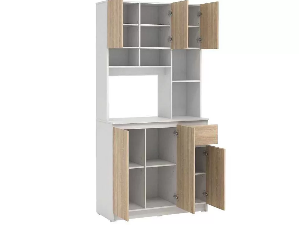 Vente-unique Aparador De Cozinha Com 6 Portas, 1 Gaveta E 5 Nichos, Natural Claro E Branco - Nizali* Móvel De Cozinha