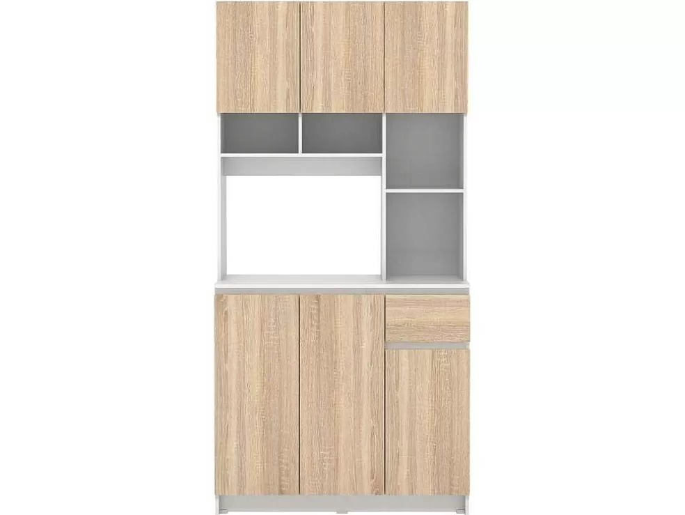 Vente-unique Aparador De Cozinha Com 6 Portas, 1 Gaveta E 5 Nichos, Natural Claro E Branco - Nizali* Móvel De Cozinha