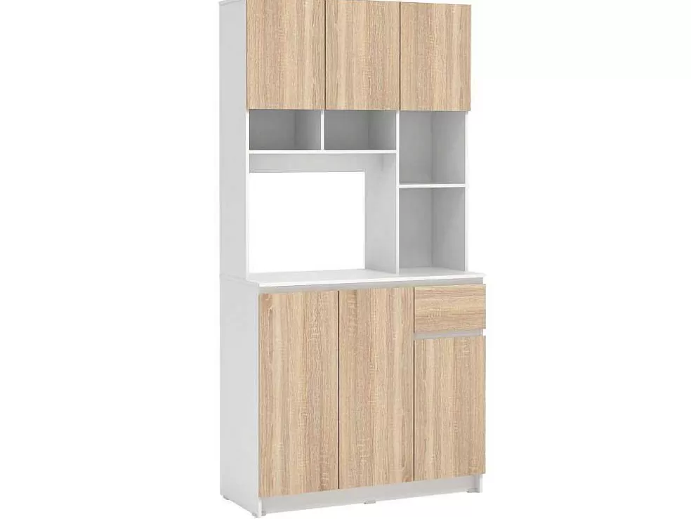 Vente-unique Aparador De Cozinha Com 6 Portas, 1 Gaveta E 5 Nichos, Natural Claro E Branco - Nizali* Móvel De Cozinha
