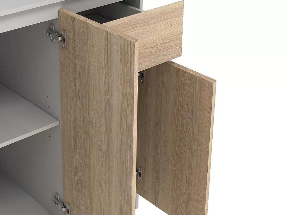 Vente-unique Aparador De Cozinha Com 6 Portas, 1 Gaveta E 5 Nichos, Natural Claro E Branco - Nizali* Móvel De Cozinha