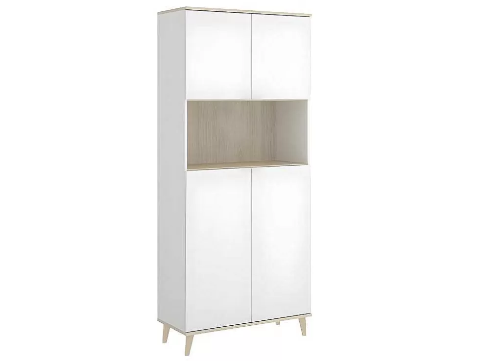 Vente-unique Aparador De Cozinha Com 4 Portas E 1 Nicho Cor Branco E Carvalho - Wajdi* Móvel De Cozinha