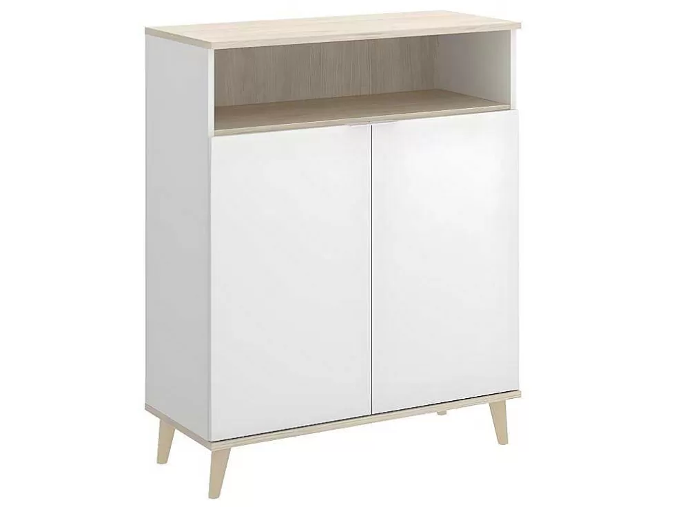 Vente-unique Aparador De Cozinha Com 2 Portas E 1 Nicho Cor Branco E Carvalho - Wajdi* Móvel De Cozinha