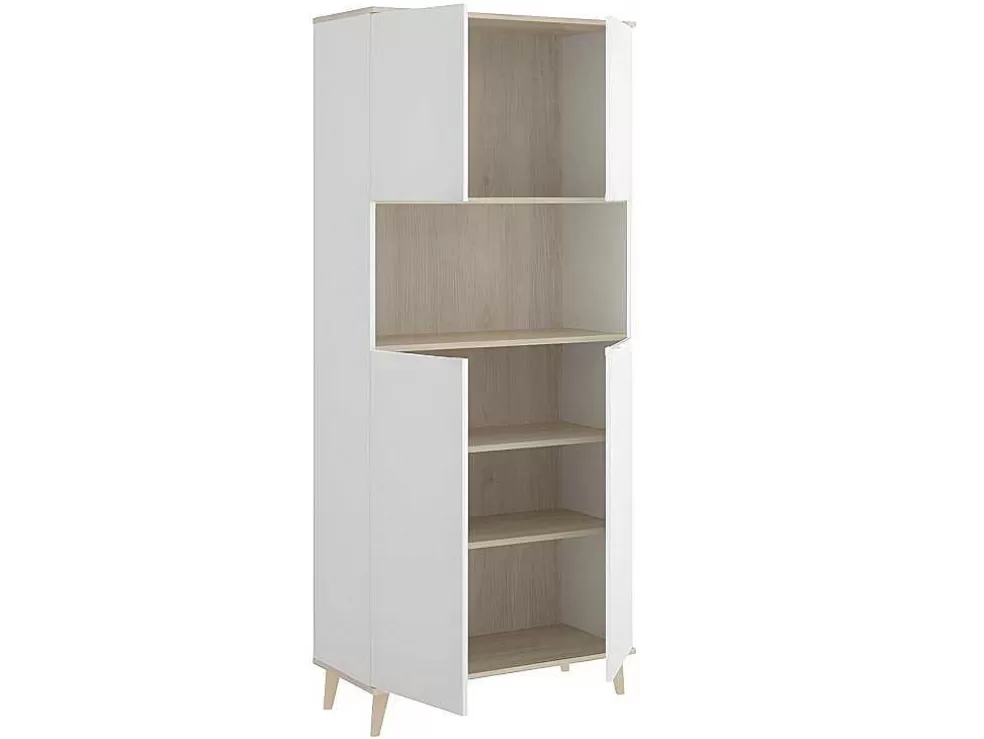 Vente-unique Aparador De Cozinha Com 4 Portas E 1 Nicho Cor Branco E Carvalho - Wajdi* Móvel De Cozinha