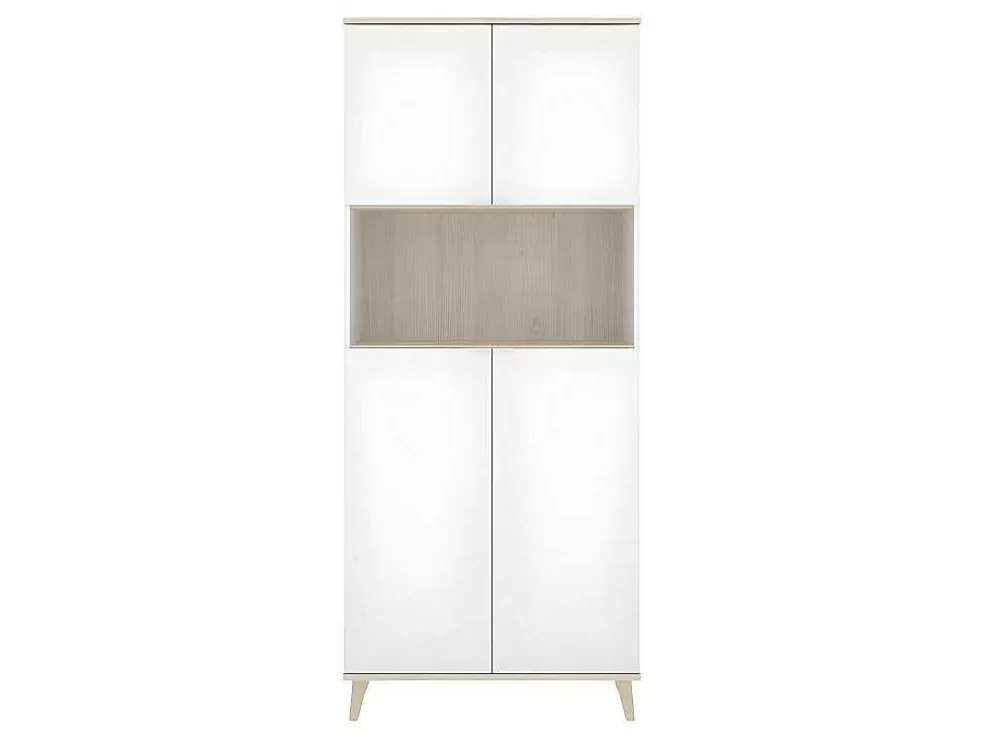Vente-unique Aparador De Cozinha Com 4 Portas E 1 Nicho Cor Branco E Carvalho - Wajdi* Móvel De Cozinha