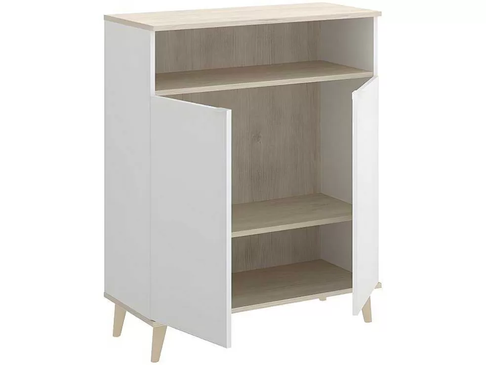 Vente-unique Aparador De Cozinha Com 2 Portas E 1 Nicho Cor Branco E Carvalho - Wajdi* Móvel De Cozinha
