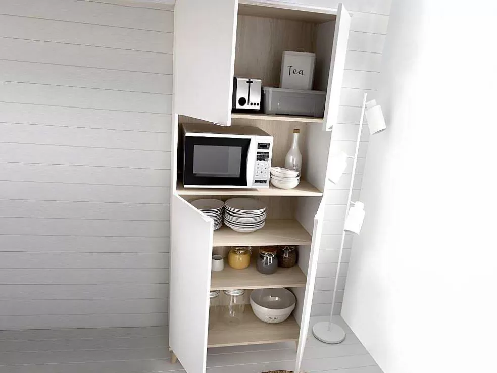 Vente-unique Aparador De Cozinha Com 4 Portas E 1 Nicho Cor Branco E Carvalho - Wajdi* Móvel De Cozinha