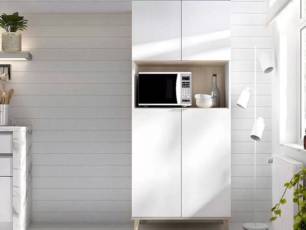 Vente-unique Aparador De Cozinha Com 4 Portas E 1 Nicho Cor Branco E Carvalho - Wajdi* Móvel De Cozinha