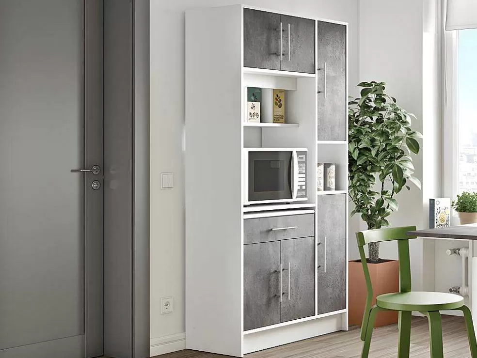 Vente-unique Aparador De Cozinha Mady - 5 Portas & 1 Gaveta - Cores: Branco E Betao* Móvel De Cozinha