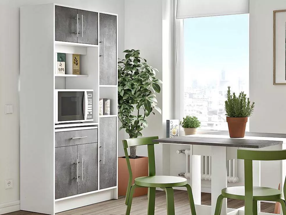 Vente-unique Aparador De Cozinha Mady - 5 Portas & 1 Gaveta - Cores: Branco E Betao* Móvel De Cozinha