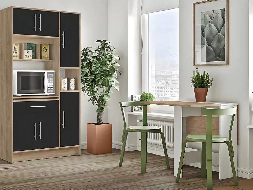 Vente-unique Aparador De Cozinha Mady - 5 Portas & 1 Gaveta - Preto E Carvalho* Móvel De Cozinha