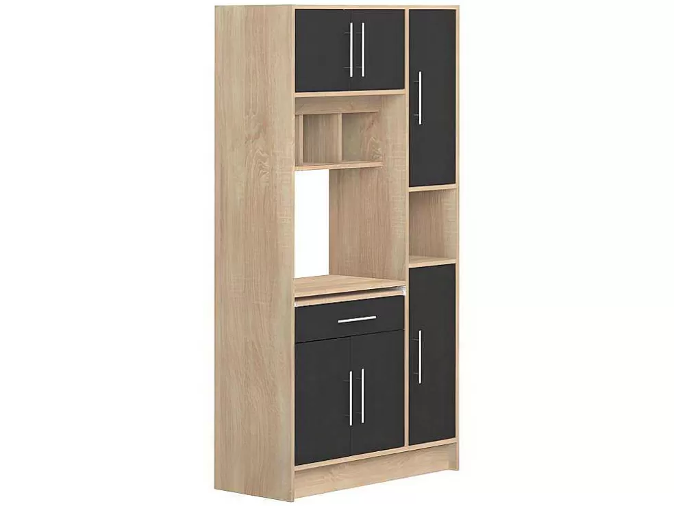 Vente-unique Aparador De Cozinha Mady - 5 Portas & 1 Gaveta - Preto E Carvalho* Móvel De Cozinha