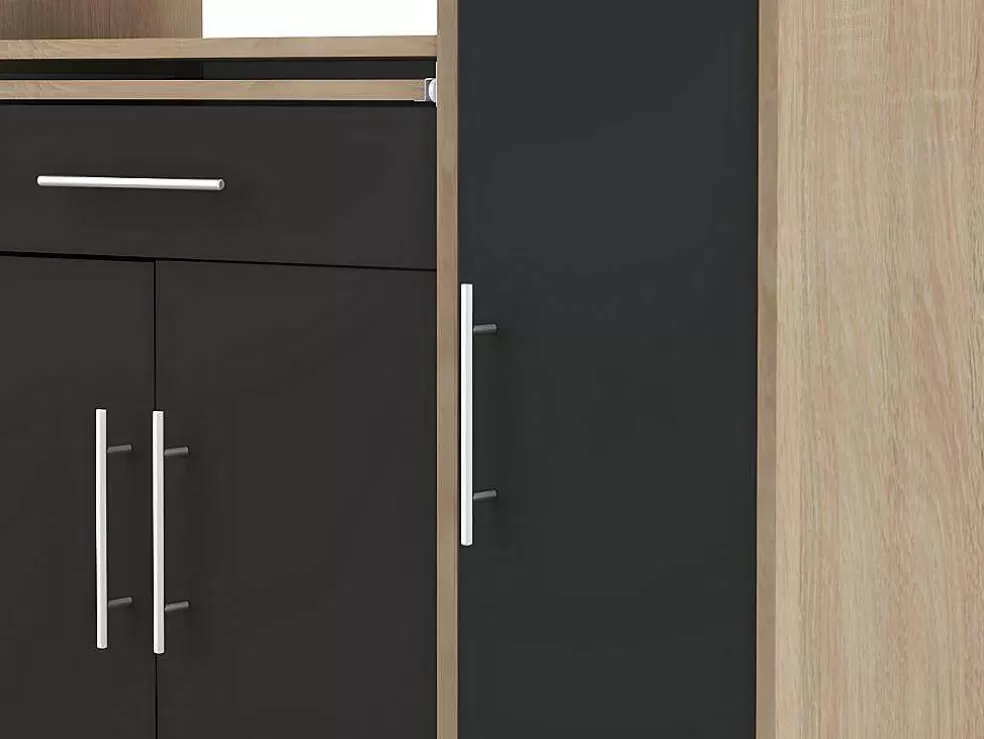 Vente-unique Aparador De Cozinha Mady - 5 Portas & 1 Gaveta - Preto E Carvalho* Móvel De Cozinha