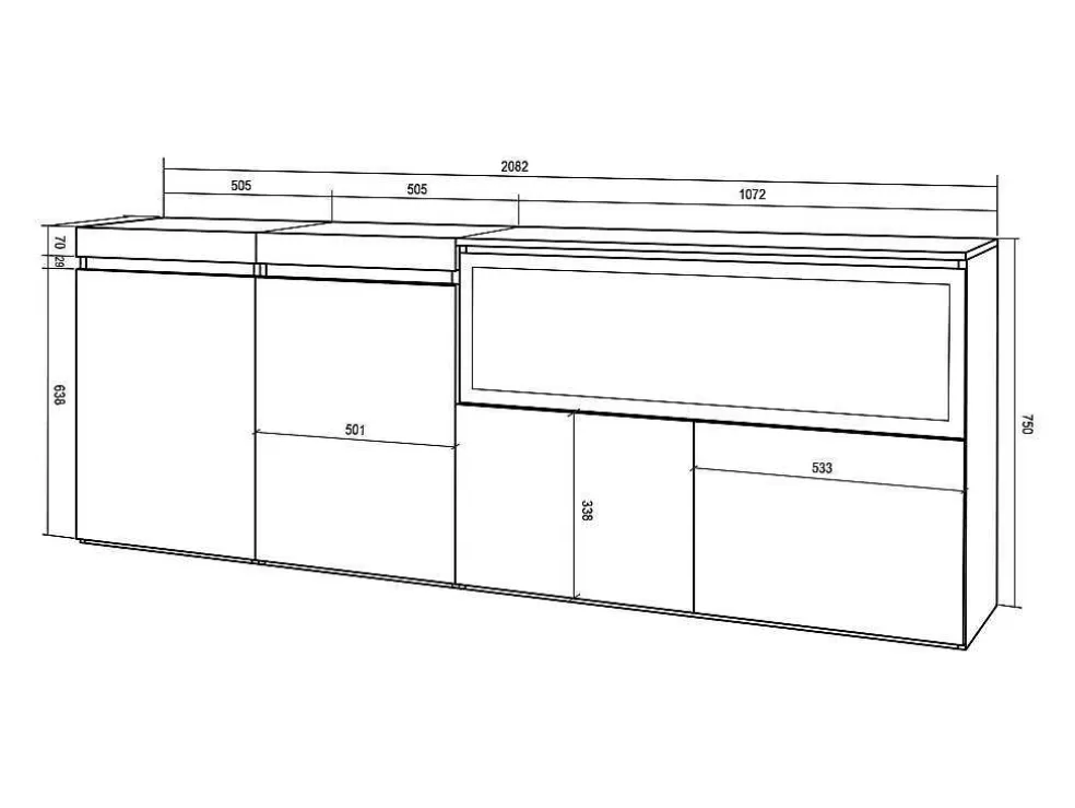 Skraut Home Aparador Sala De Jantar, 210, 4 Portas, Lareira Electrica Xxl, Cimento* Aparador