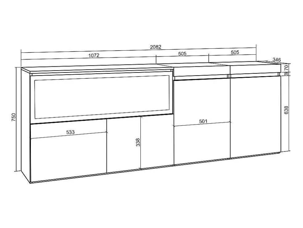 Skraut Home Aparador Sala De Jantar, 210, 4 Portas, Lareira Electrica Xxl, Cimento* Aparador