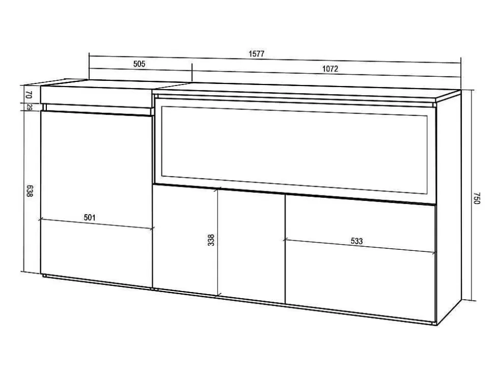 Skraut Home Aparador Sala De Jantar, 160, 3 Portas, Lareira Electrica Xxl, Cimento* Aparador