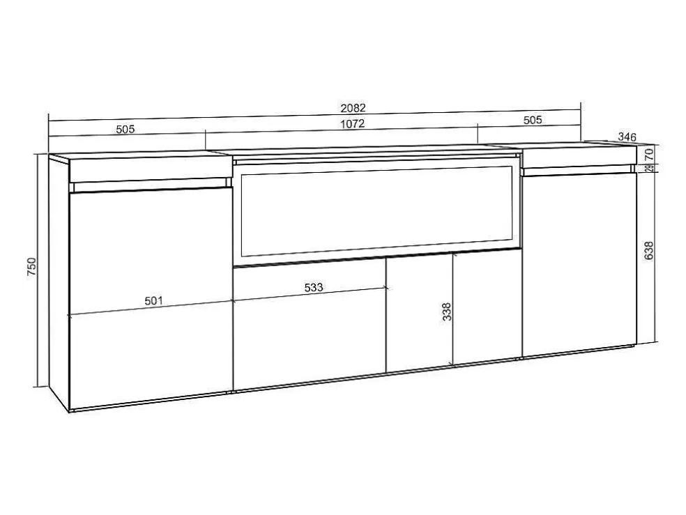 Skraut Home Aparador Sala De Jantar, 210, 4 Portas, Lareira Electrica Xxl, Cimento* Aparador