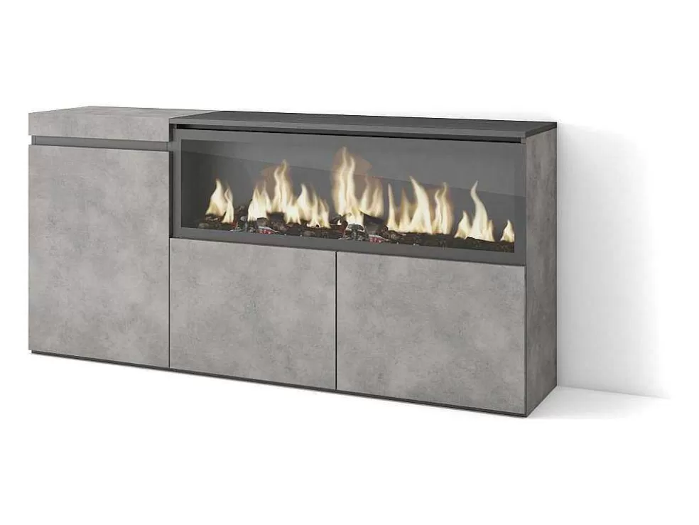 Skraut Home Aparador Sala De Jantar, 160, 3 Portas, Lareira Electrica Xxl, Cimento* Aparador