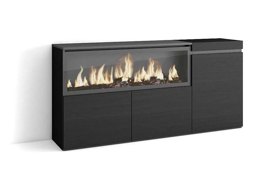 Skraut Home Aparador Sala De Jantar, 160, 3 Portas, Lareira Electrica Xxl, Preto* Aparador