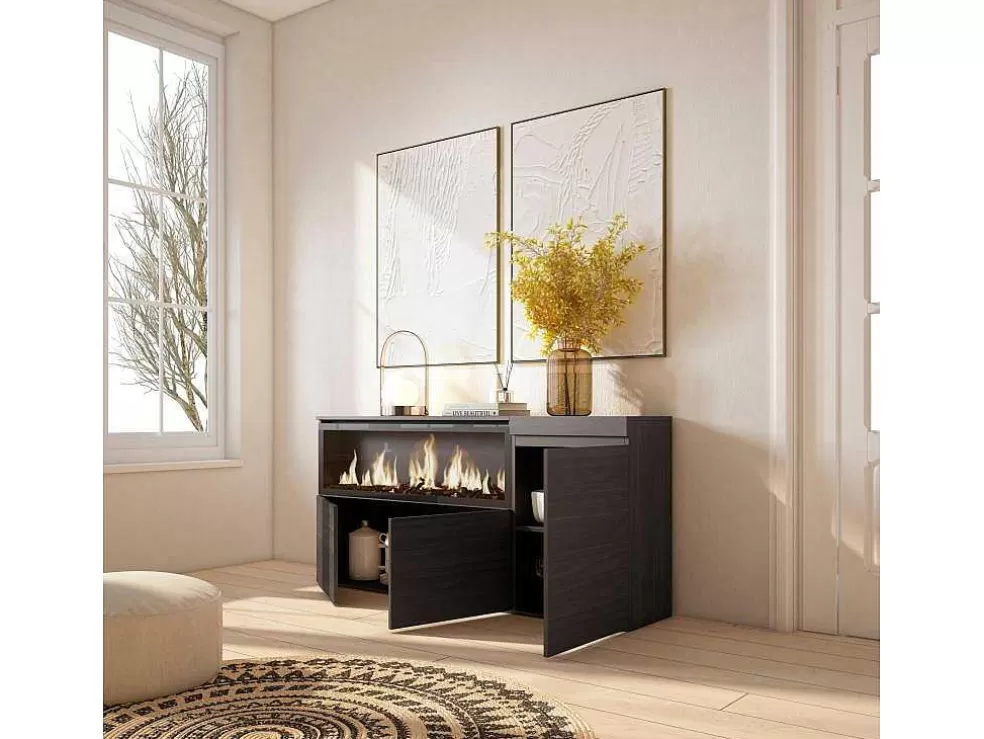 Skraut Home Aparador Sala De Jantar, 160, 3 Portas, Lareira Electrica Xxl, Preto* Aparador