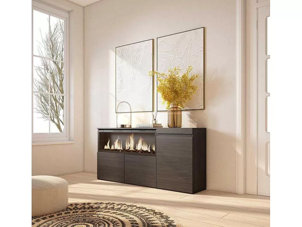 Skraut Home Aparador Sala De Jantar, 160, 3 Portas, Lareira Electrica Xxl, Preto* Aparador