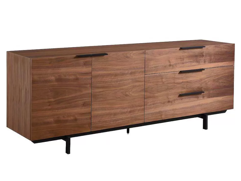 Vente-unique Aparador Tayron 200 Cm - 2 Portas E 3 Gavetas - Mdf E Pés De Metal - Cor De Noz* Aparador