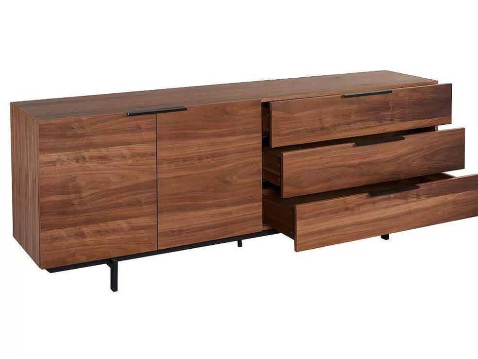 Vente-unique Aparador Tayron 200 Cm - 2 Portas E 3 Gavetas - Mdf E Pés De Metal - Cor De Noz* Aparador