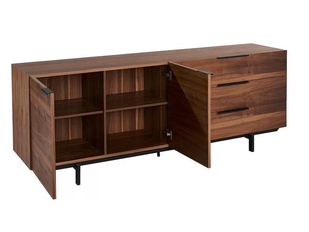 Vente-unique Aparador Tayron 200 Cm - 2 Portas E 3 Gavetas - Mdf E Pés De Metal - Cor De Noz* Aparador