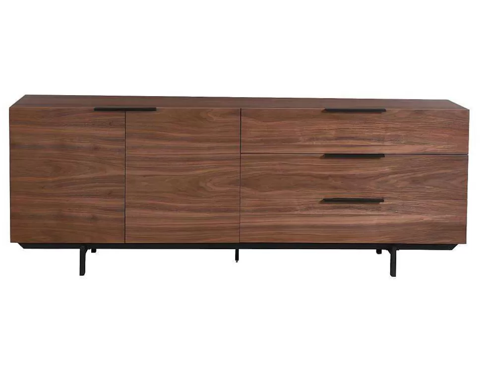 Vente-unique Aparador Tayron 200 Cm - 2 Portas E 3 Gavetas - Mdf E Pés De Metal - Cor De Noz* Aparador
